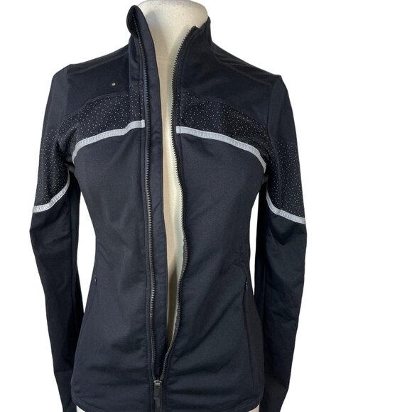 Fabletics Polka Dot Moira Front Zip Jacket Womens Small Black Gym Yoga - Picture 4 of 10